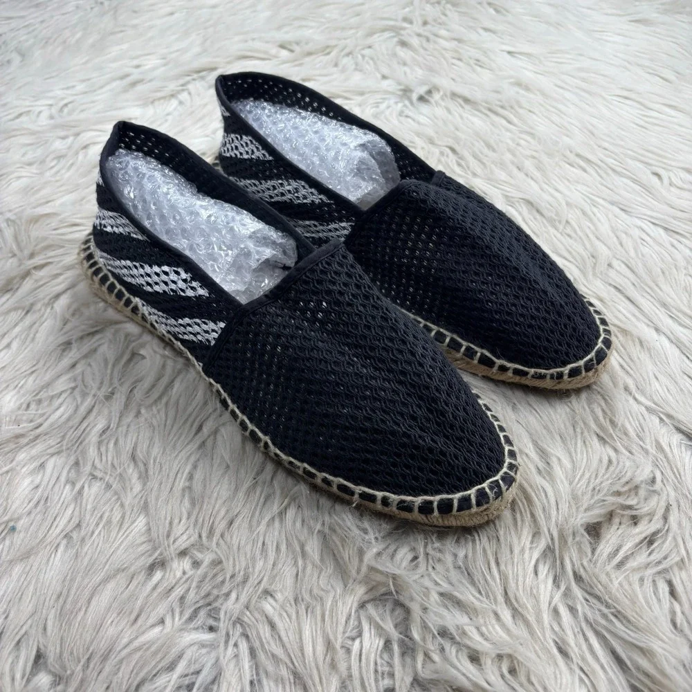 Off-White Men's 12.5 Black White Striped Open Knit Espadrille Resort Beachy Boho - Picture 1 of 9